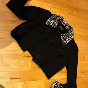 Morgan de Toi Black Blazer with Animal Print Details